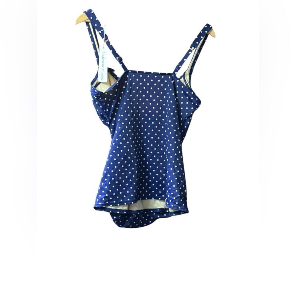Talbots Tankini Swimsuit Top Underwire Support Polka Dot Navy Blue 12 NEW - Picture 2 of 5